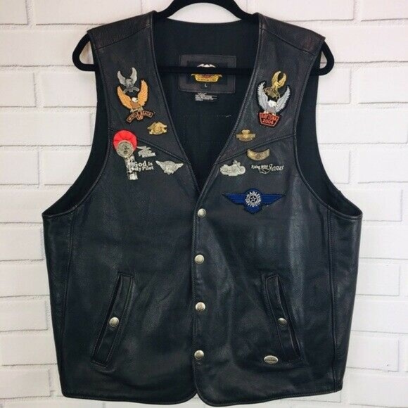 Harley Davidson Vest Leather Biker Pins Patches - Picture 2 of 6
